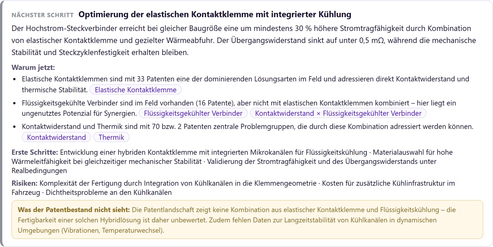 inventMAP Kompass: ein Zielbild mit Begründung aus dem Patentbestand, Belegen als Karten, ersten Schritten, Risiken und dem Hinweis, was die Patentlandschaft nicht sieht.