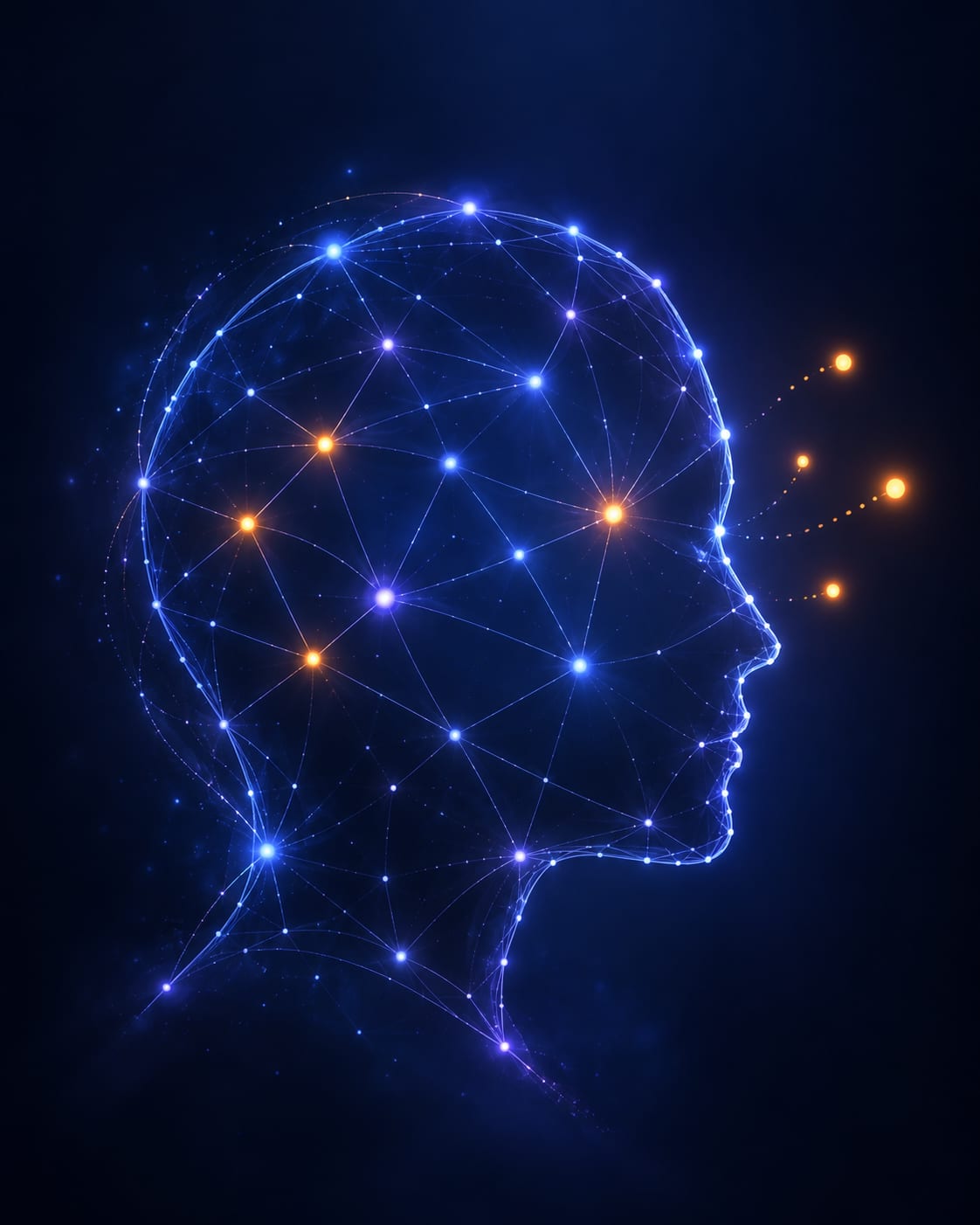 Abstrakte Silhouette eines Kopfes aus Netzknoten – Gee als mitdenkender Begleiter am Netz.